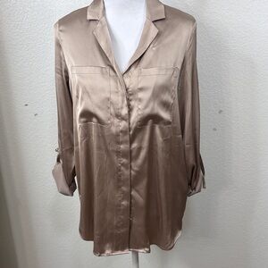 Joseph Ribkoff NWT Women's Taupe Career Satin Button Down Blouse MED